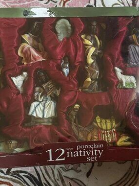 * Vintage Holiday Time 12 Piece Nativity Set Hand Painted Porcelain Figurines